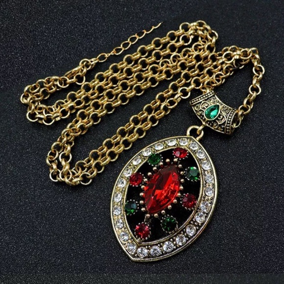 Multicolored Rhinestone Necklace - Picture 2 of 4